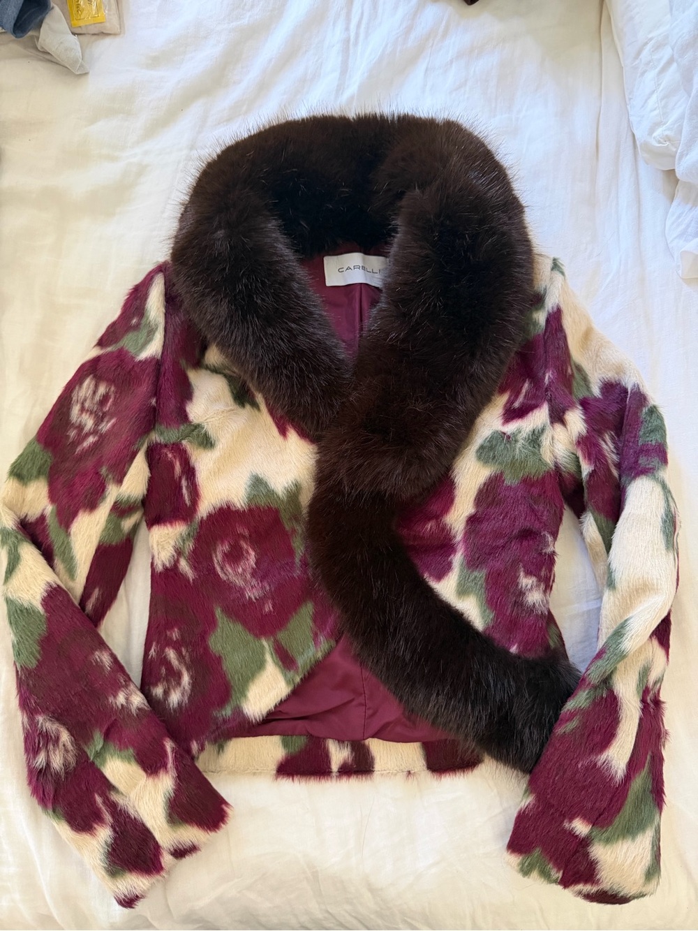 CARELLI ROSA Floral fur Cropped Jacket Sz Small